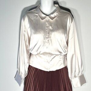Future Collective NWOT Reese Blutstein Ivory Silky Blouse Wardrobe Staple Old $$
